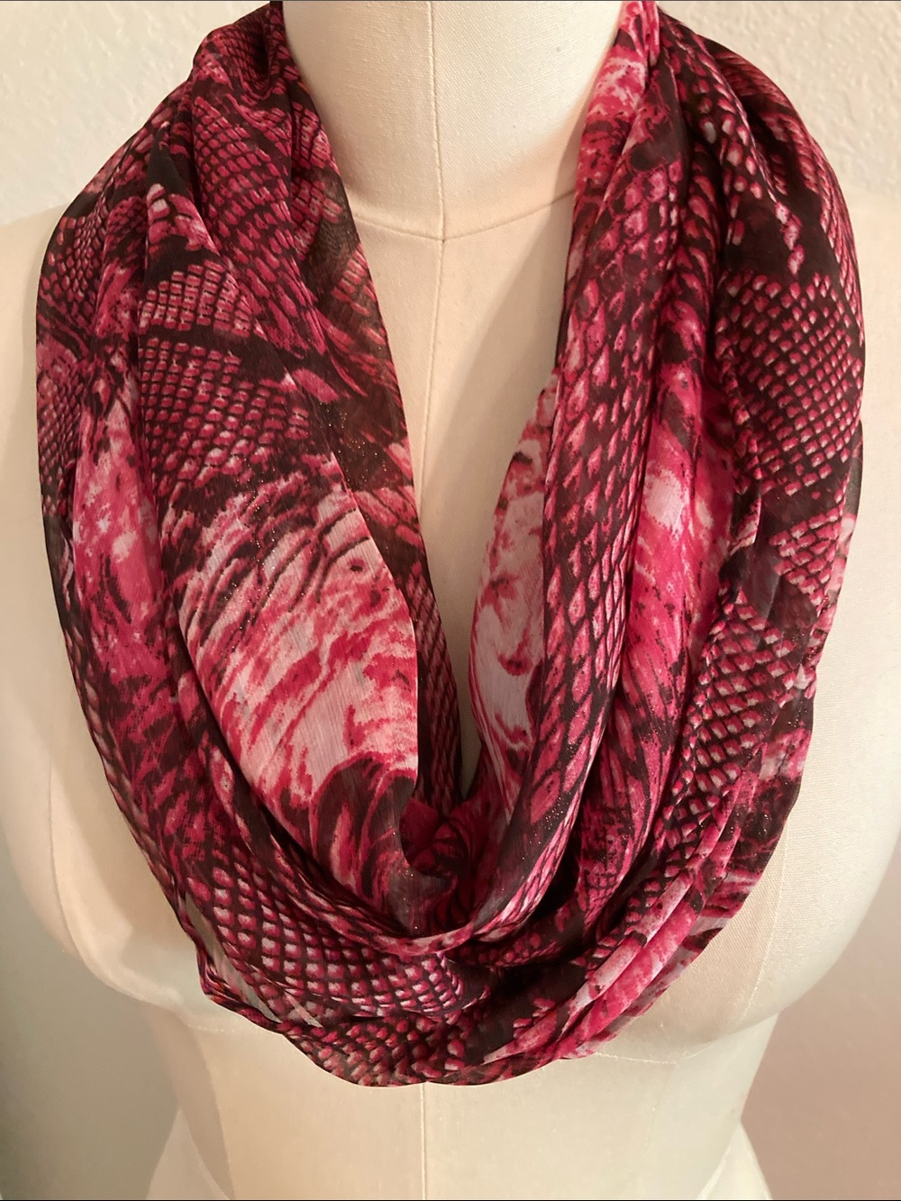 Pink Snake-Print Infinity Scarf for Women